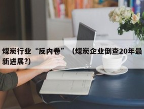 煤炭行业“反内卷”（煤炭企业倒查20年最新进展?）